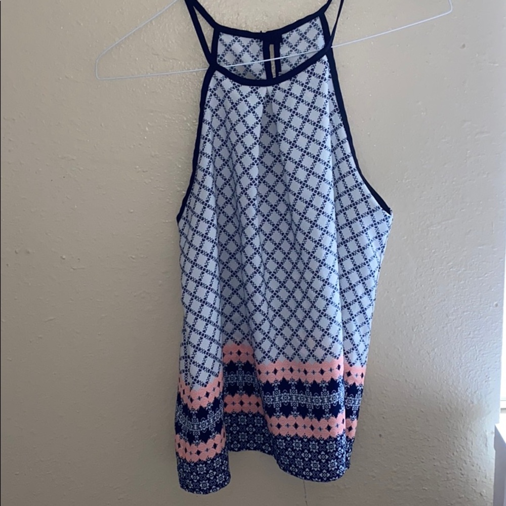 white and blue tank top